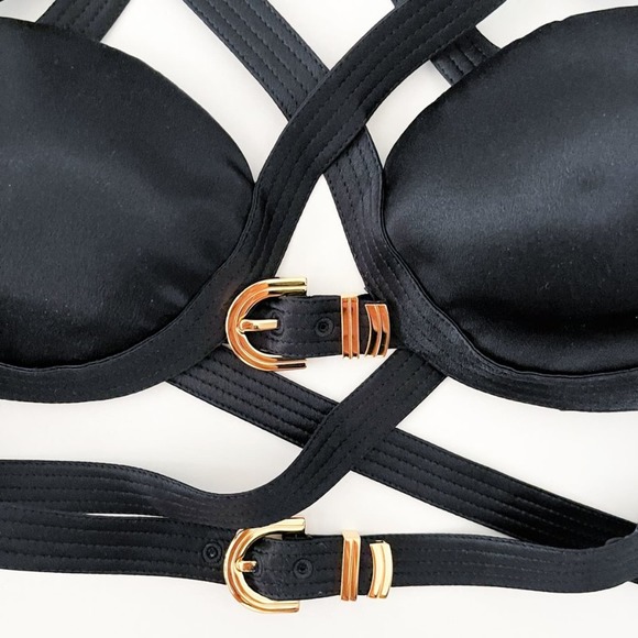 Versace Fall 2019 Runway Black Silk Satin Cage Bra Cropped Bondage Top 42 - Picture 5 of 15